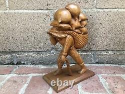 Jose Pinal Mexican Wood Carved Weary Peasant Farmer Folk Art Sculpture 1930-1940