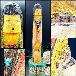 Kachina Yellow Corn Girl Maiden Carved Statue Proctor of Village L Robbins