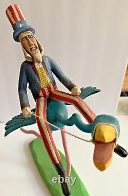 Ken Lessnau Uncle Sam Blue Goose Hand Carved Folk Art Figure 2001 Signed