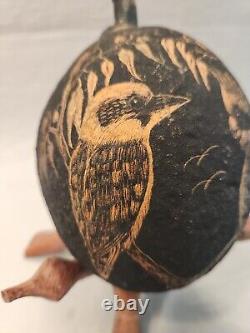 KooKaburra & Galah Folk Art Vintage Carved Boab Nut Derby Western Australia