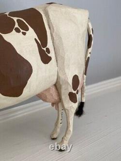 Koosed Wood Carved Folk Art HAPPY COW 7 3/4 x 12 inches -Signed 2005 USED