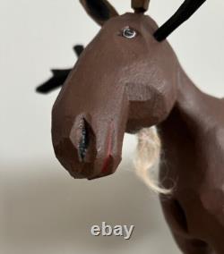 Koosed Wood Carved Folk Art SMILING MOOSE 7 1/2 tall x 8 long Signed