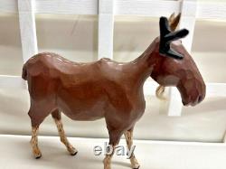Koosed Wood Carved Folk Art SMILING MOOSE 7 1/2 tall x 8 long Signed