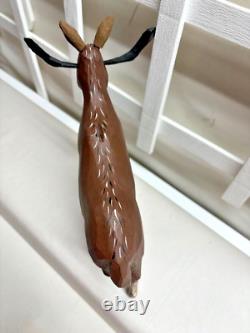 Koosed Wood Carved Folk Art SMILING MOOSE 7 1/2 tall x 8 long Signed