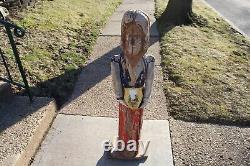 LARGE Antique Martha Washington Folk Art Wood Carved Statue 4' Tall Primitive