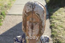 LARGE Antique Martha Washington Folk Art Wood Carved Statue 4' Tall Primitive