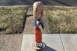 LARGE Antique Martha Washington Folk Art Wood Carved Statue 4' Tall Primitive