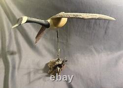 LARGE Folk Art Carved Painted Wooden Wild Canada Goose in Flight Robert Broadley