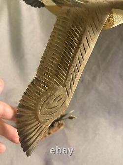 LARGE Folk Art Carved Painted Wooden Wild Canada Goose in Flight Robert Broadley