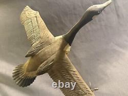 LARGE Folk Art Carved Painted Wooden Wild Canada Goose in Flight Robert Broadley