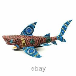 LARGE SHARK Oaxacan Alebrije Wood Carving Mexican Art Sculpture Painting