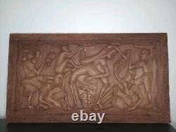 LARGE VINTAGE FOLK ART HAITIAN CARVED WOOD PANEL 13h x 24Length Handmade Vtg