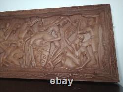 LARGE VINTAGE FOLK ART HAITIAN CARVED WOOD PANEL 13h x 24Length Handmade Vtg