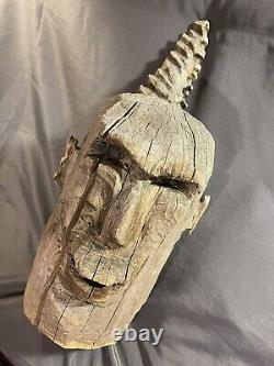 LARGE Vintage Folk Art Carved Native American Bust Head Sculpture