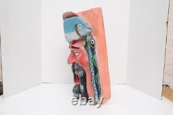 LARGE Vintage Wooden Hand Carved Barbones Mask Mexican, Guerrero Folk Art Snake