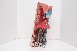 LARGE Vintage Wooden Hand Carved Barbones Mask Mexican, Guerrero Folk Art Snake