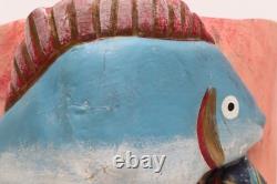 LARGE Vintage Wooden Hand Carved Barbones Mask Mexican, Guerrero Folk Art Snake