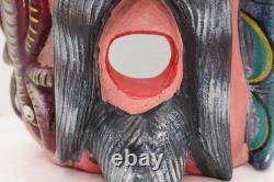 LARGE Vintage Wooden Hand Carved Barbones Mask Mexican, Guerrero Folk Art Snake