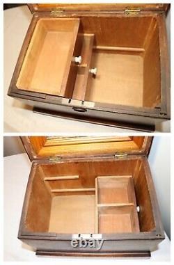LARGE antique 1800s handmade carved wood brass Folk Art box casket storage trunk