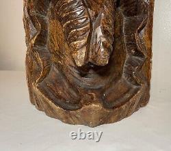 LARGE antique hand carved wood Folk Art religious Jesus Christ sculpture bust