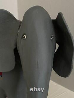 LARRY KOOSED FOLK ART REPUBLICAN ELEPHANT WOOD CARVING Signed & Dated 2002