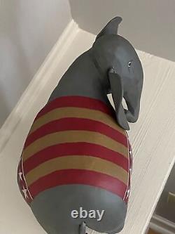 LARRY KOOSED FOLK ART REPUBLICAN ELEPHANT WOOD CARVING Signed & Dated 2002