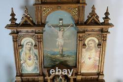 LArge church altar neo gothic wood carved folk art monstrance jesus mary