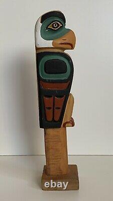 LEO JACOBS Carved Wood EAGLE TOTEM POLE Signed Tlingit NORTHWEST ART Alaska Folk