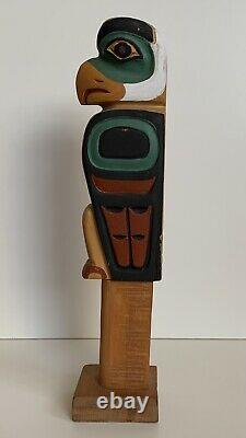 LEO JACOBS Carved Wood EAGLE TOTEM POLE Signed Tlingit NORTHWEST ART Alaska Folk