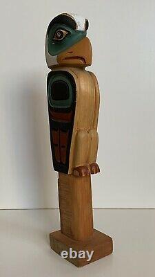 LEO JACOBS Carved Wood EAGLE TOTEM POLE Signed Tlingit NORTHWEST ART Alaska Folk