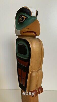 LEO JACOBS Carved Wood EAGLE TOTEM POLE Signed Tlingit NORTHWEST ART Alaska Folk