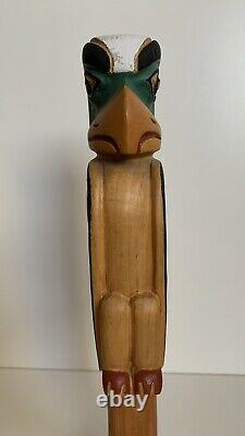 LEO JACOBS Carved Wood EAGLE TOTEM POLE Signed Tlingit NORTHWEST ART Alaska Folk