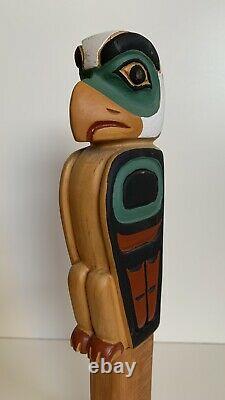 LEO JACOBS Carved Wood EAGLE TOTEM POLE Signed Tlingit NORTHWEST ART Alaska Folk