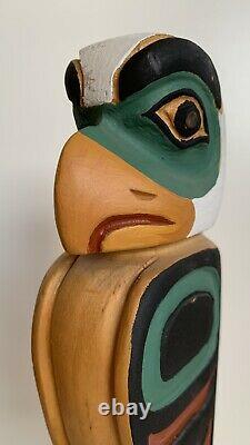 LEO JACOBS Carved Wood EAGLE TOTEM POLE Signed Tlingit NORTHWEST ART Alaska Folk