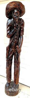 LIFE SIZE 6ft Folk WOOD CARVING Statue SCULPTURE Haitian Man Antique Rare