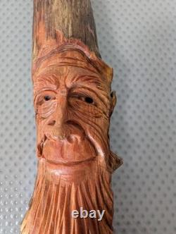 L. Holloway Hand-Carved Wood Spirit Faces Folk Art Sculptures Signed Set of 2