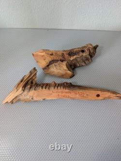 L. Holloway Hand-Carved Wood Spirit Faces Folk Art Sculptures Signed Set of 2