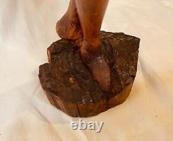 Lady Wooden Vintage Art Carved Hand Woman Folk Figurine Statue Old Lady Painted