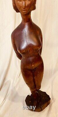Lady Wooden Vintage Art Carved Hand Woman Folk Figurine Statue Old Lady Painted