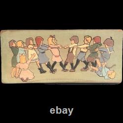 Large 19 VTG German Wood Relief Carving Children Tug Of War MCM Folk Art