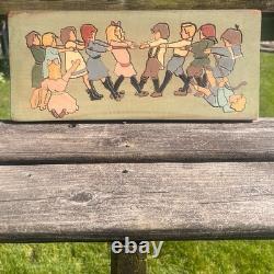 Large 19 VTG German Wood Relief Carving Children Tug Of War MCM Folk Art