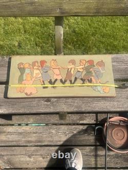 Large 19 VTG German Wood Relief Carving Children Tug Of War MCM Folk Art