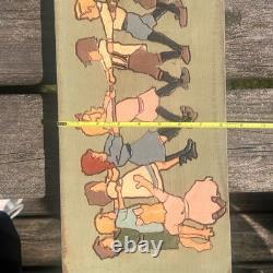 Large 19 VTG German Wood Relief Carving Children Tug Of War MCM Folk Art