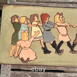 Large 19 VTG German Wood Relief Carving Children Tug Of War MCM Folk Art