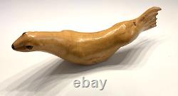 Large 28 Hand Carved Oak Branch Wood Art Sculpture Seal Artist Signed Folk Art