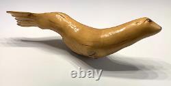 Large 28 Hand Carved Oak Branch Wood Art Sculpture Seal Artist Signed Folk Art