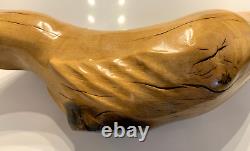 Large 28 Hand Carved Oak Branch Wood Art Sculpture Seal Artist Signed Folk Art