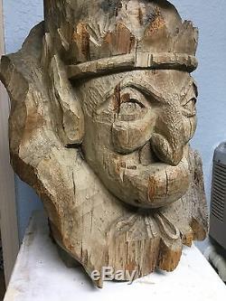 Large 28in Folk Art Hand Carved Punch Cigar Store Countertop Advertising Figure