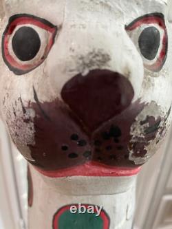 Large 31 Vintage Folk Art Polychrome Hand Painted Wood Cat Statue (ca. 1960)