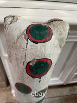 Large 31 Vintage Folk Art Polychrome Hand Painted Wood Cat Statue (ca. 1960)